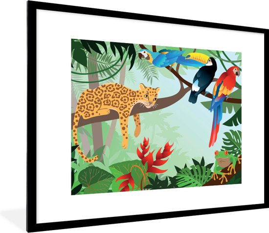 Fotolijst incl. Poster - Jungle dieren - Toekan - Jongens - Meiden - Luipaard - 80x60 cm - Posterlijst