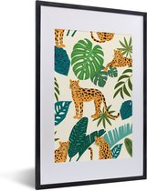 Fotolijst incl. Poster - Jungle - Luipaard - Planten - Patroon - Meiden - Jongens - 40x60 cm - Posterlijst