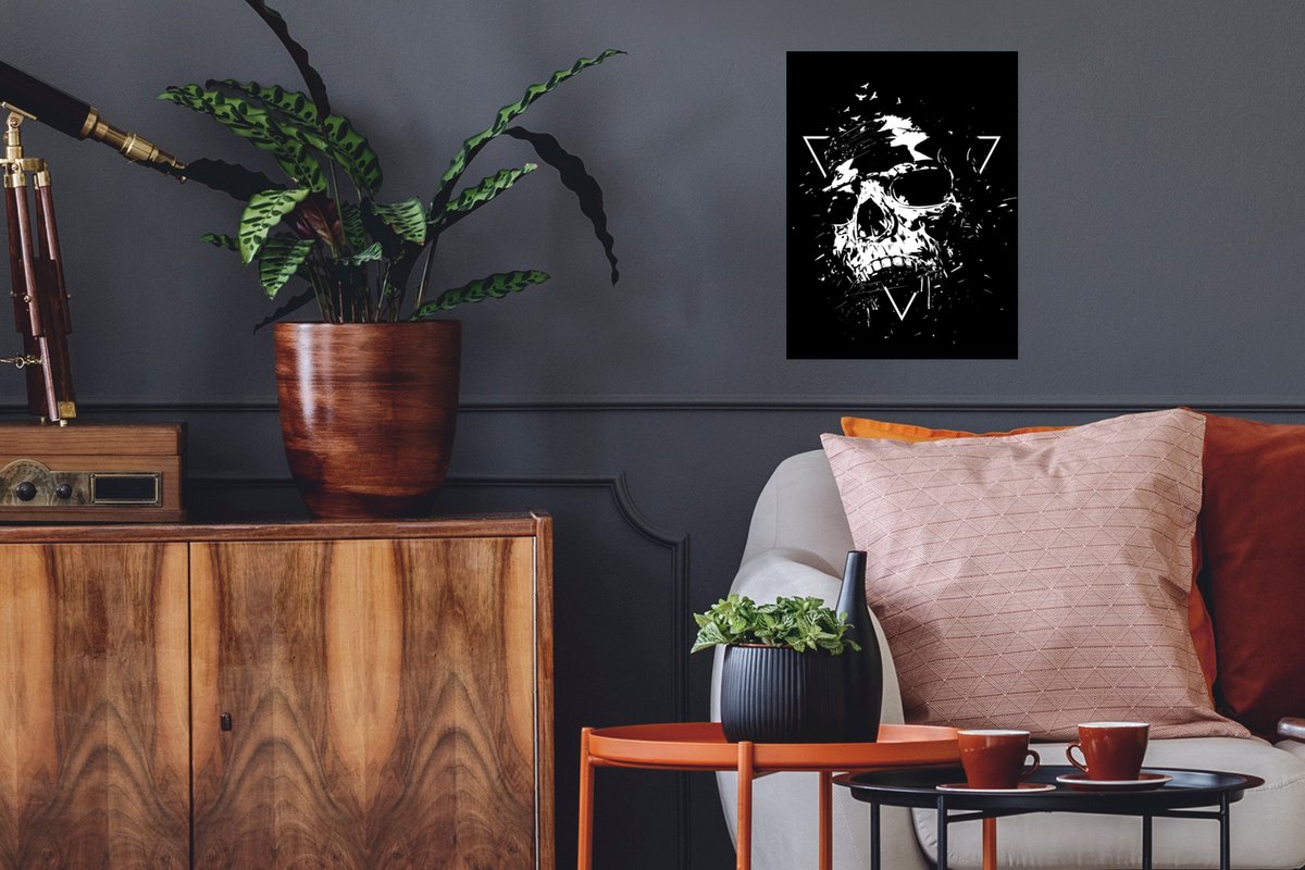 Poster Schedel - Driehoek - Wit - Zwart - 30x40 cm