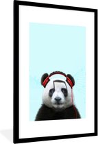 Fotolijst - Poster - Panda - Koptelefoon - Dier - Muzieknoten - Rood - 60x90 cm - Poster met lijst - Kamer decoratie