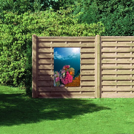 WallClassics - Tuinposter – Zonnestralen op Koraal op de Zeebodem - 80x120 cm Foto op Tuinposter (wanddecoratie voor buiten en binnen)