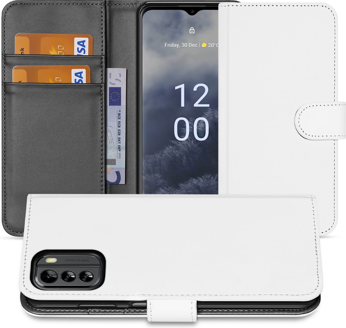 Book Case Telefoonhoesje voor de Nokia G60 Wit met Pasjeshouder