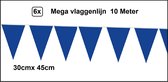 6x Mega vlaggenlijn blauw 30cm x 45cm 10 meter - Reuze vlaggenlijn - vlaglijn mega thema feest verjaardag optocht festival