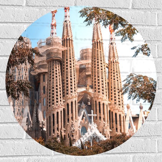 Muursticker Cirkel - Sagrada Familia Basiliek - Spanje - 70x70 cm Foto op Muursticker