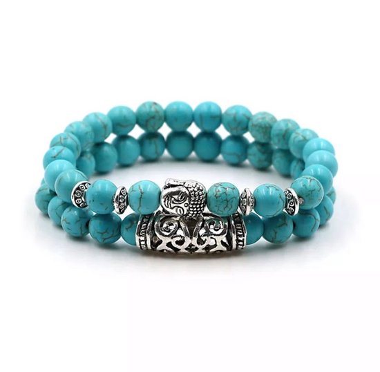 Akyol - Boeddha Armband - 18 cm - Boedha - blauw - Armband - bohemian - bohemian festival - buddha set - buddha armband - boeddha armband - kerst cadeau boeddha - Buddha armband-boeddha vriendin armband -festival sieraad -gebedsarmband - kralenarmban
