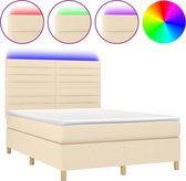 vidaXL - Boxspring - met - matras - en - LED - stof - crèmekleurig - 140x190 - cm