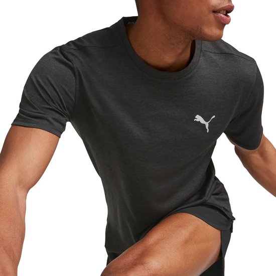 Foto: Puma run favorite heather ss tee m heren sportshirt puma black heather maat l