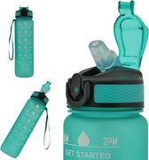 Drinkfles Motivatie - Waterfles 1 liter - Tijdsmarkering - Drinkfles met rietje - Bidon - Turquoise
