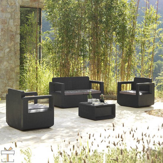 Ensemble de jardin de Luxe Happyment - 4 personnes - Table de salon - Coussins lavables - Ensembles de jardin - Table de jardin avec chaises - Salon de jardin