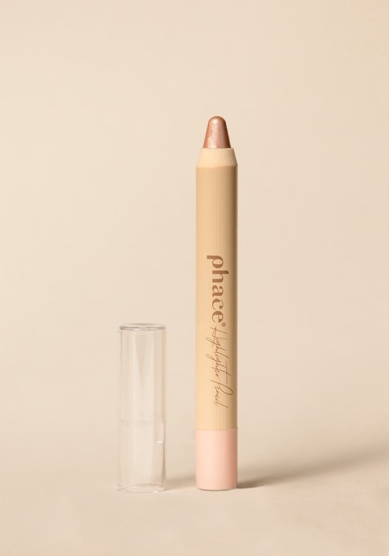 Phace Highlighter Pencil in 'Pearly - Shine', een parelmoerrose kleur met een lichtroze dop en transparante dop.