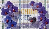Fotobehang - Vlies Behang - Paarse Orchideeën op Houten Planken - 254 x 184 cm