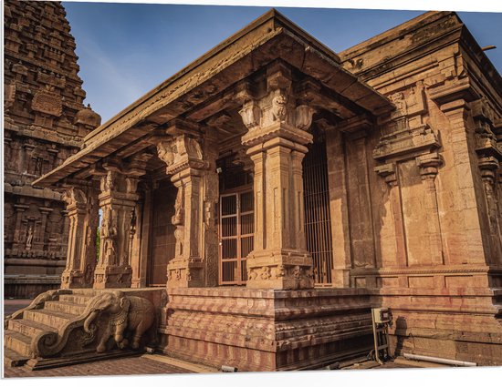 PVC Schuimplaat - Oude Stenen Gedetailleerde Tempel - 100x75 cm Foto op PVC Schuimplaat (Met Ophangsysteem)