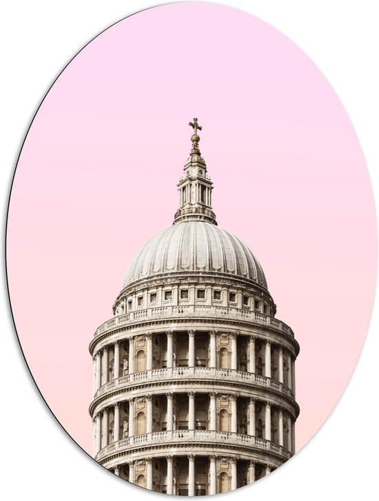 Dibond Ovaal - St Paul's Cathedral - met roze Lucht - 81x108 cm Foto op Ovaal (Met Ophangsysteem)