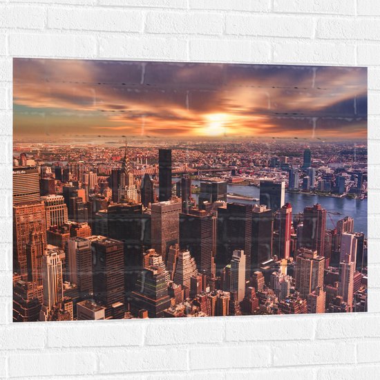 Muursticker - Skyline van een Stad met veel Hoge Gebouwen - 100x75 cm Foto op Muursticker