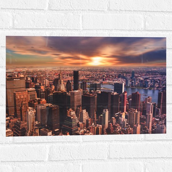 Muursticker - Skyline van een Stad met veel Hoge Gebouwen - 60x40 cm Foto op Muursticker