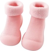 Fleece anti-slip babyschoentjes - Soksloffen - Eerste loopschoentjes van Baby-Slofje - Effen roze - maat 18/19