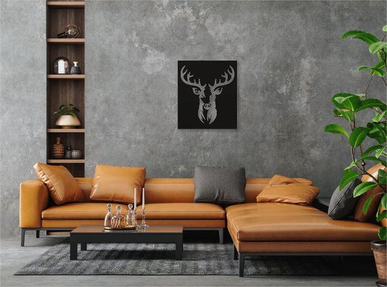 Wanddecoratie metaal zwart Hoofd met vlinders 70cm