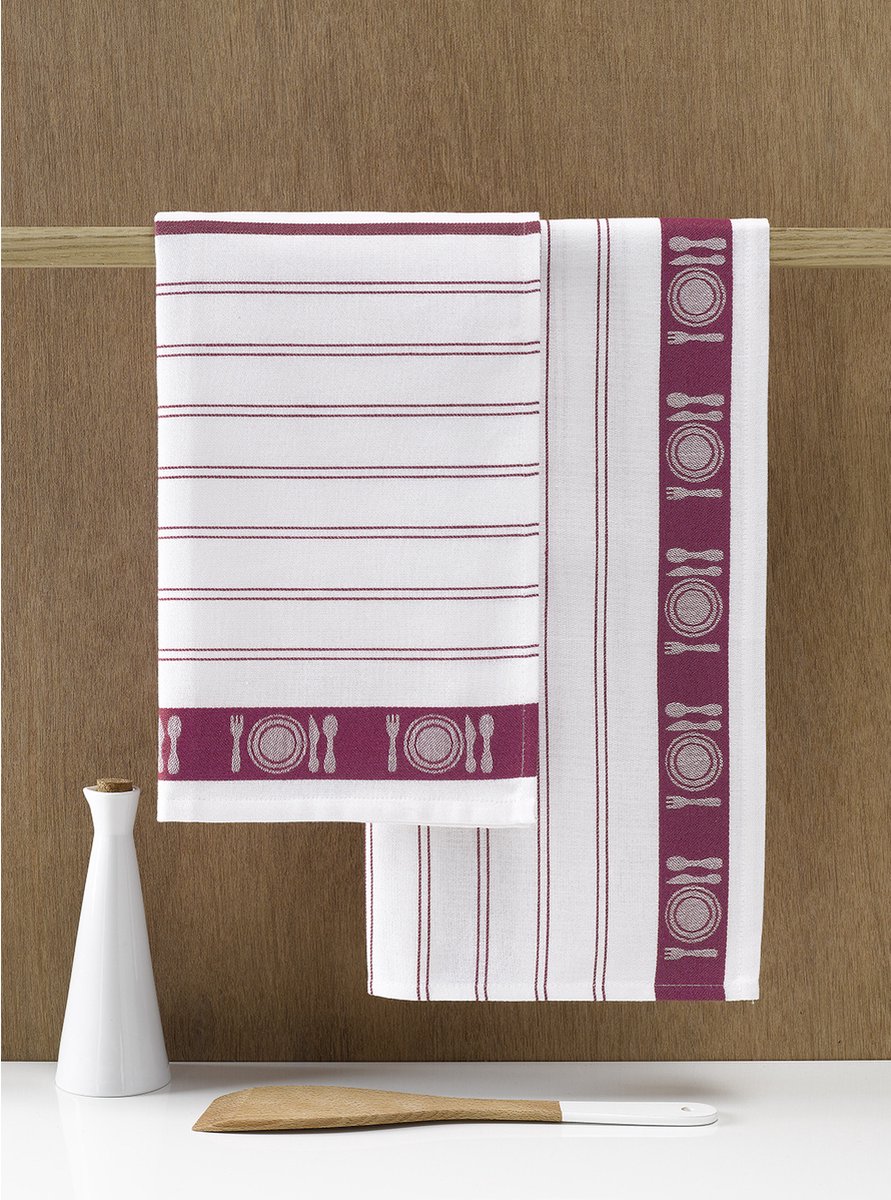 De Witte Lietaer Theedoek BML, Fuchsia- 3 stuks - 65 x 65 cm - Katoen