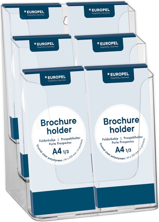 Porte-brochures OPUS 2 6x 1/3 A4 - idéal pour la présentation de brochures - polystyrène recyclable cristallin
