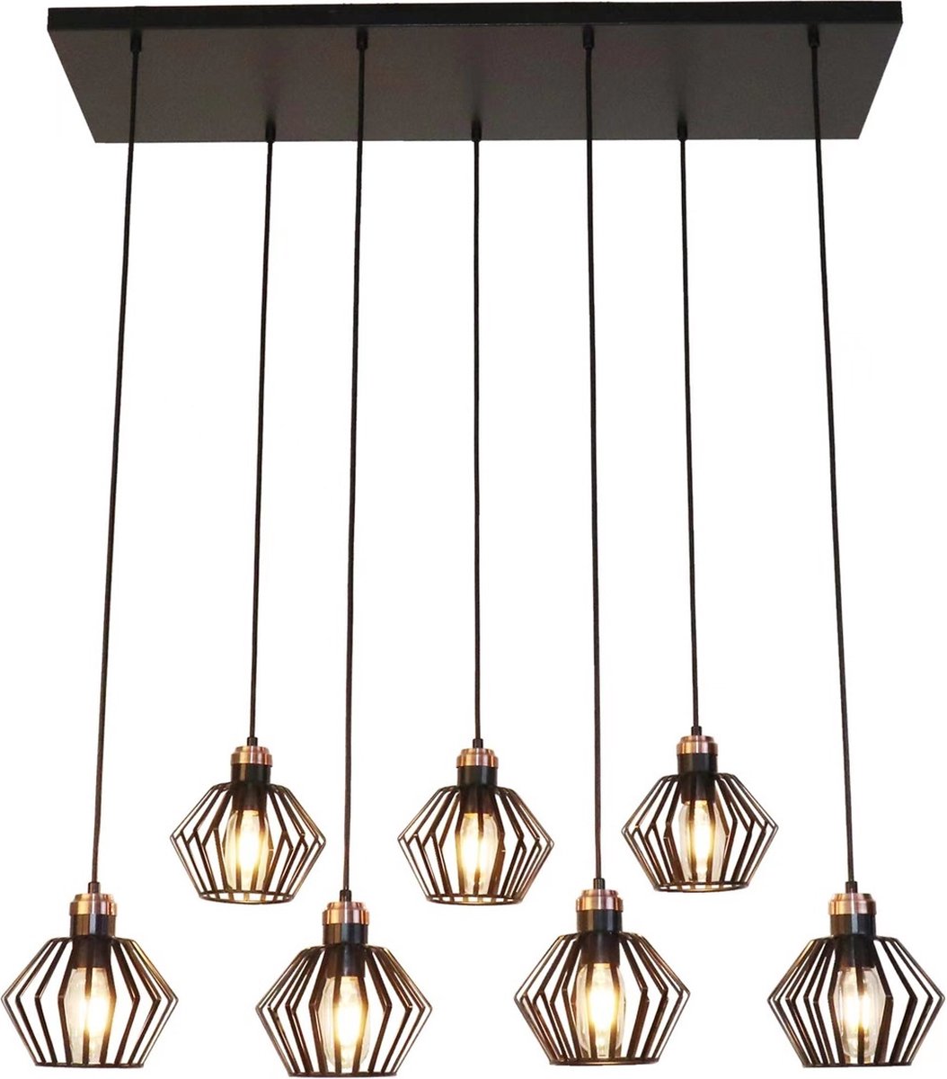 Shuru hanglamp met 7 lichtpunten, E27-fitting, staal in zwart-koper, IP20 - lichtbron niet inbegrepen