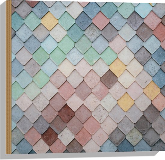 Hout - Wand met Driehoekvormige Textuur in Verschillende Kleuren - 50x50 cm - 9 mm dik - Foto op Hout (Met Ophangsysteem)