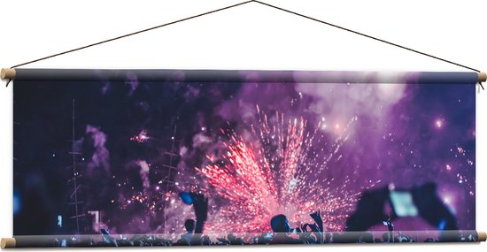 Textielposter - Vuurwerk en Rook bij Concert - 120x40 cm Foto op Textiel