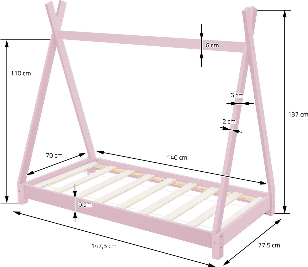 WEBER INDUSTRIES Kinderbett Nino 70x140 Cm – Mit Gitter, Natur
