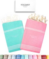 Strandhanddoek, groot, 100 x 200 cm, katoen, saunahanddoek, hamamdoek, yogadeken, pestemal, voor dames en heren, geschenkdoos, extra groot en licht, 100 x 200 cm (kersenbloesems-roze-mint, 2)