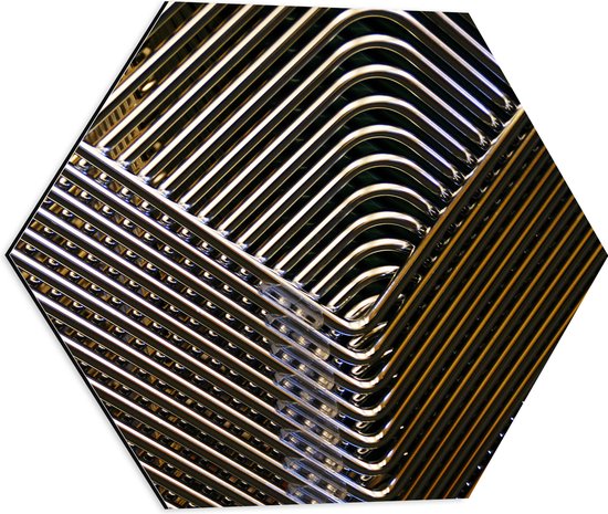 Dibond Hexagon - Stapel Gouden Ruitvormige Panelen - 50x43.5 cm Foto op Hexagon (Met Ophangsysteem)