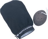 Nesto’s® Scrub Handschoen en Puimsteen voor Eelt - Exfoliating Glove - Washand - Kessa - Kese - Lichaam - Zwart