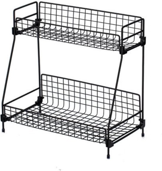 SensaHome - Étagère à Pots d'herbes aromatiques pour pots à épices - Étagère de rangement de Cuisine - Étagère de salle de bain - 2 couches - Acier inoxydable - Zwart
