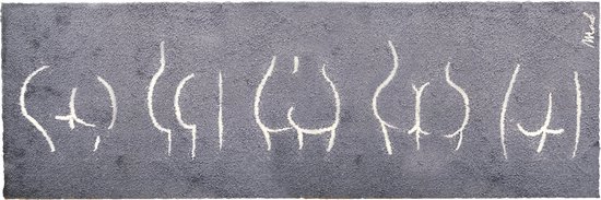 Tapis de porte gris avec un imprimé blanc de corps de femmes abstraits.