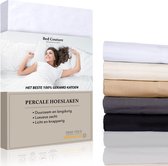 Bed Couture - Percale Hoeslaken van 100% hoogwaardig Katoen - Lits-Jumeaux 180x200cm - Hoekhoogte 30cm - Ultra zacht en soepel - Wit