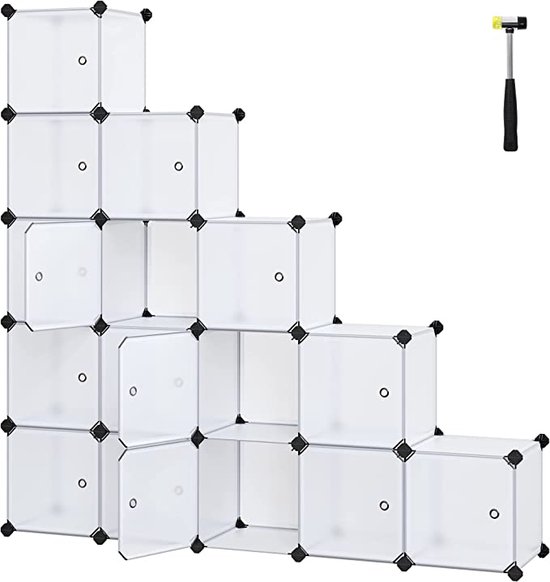 Hoppa! 5 kubussen doe-het-zelf rekkensysteem Kunststof kast met deuren in modieuze witte stal en eenvoudig te monteren, grendelloze rekken