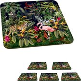Onderzetters voor glazen - Jungle dieren - Natuur - Jongens - Meisjes - Flamingo - Zebra - 10x10 cm - Glasonderzetters - 6 stuks