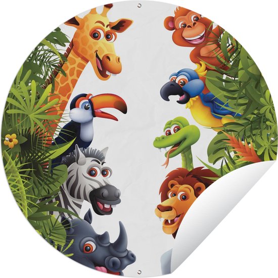 Tuincirkel Jungle - Dieren - Jongens - Meisjes - Giraf - Olifant - Kids - 60x60 cm - Ronde Tuinposter - Buiten