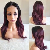 Frazimashop - Braziliaanse Remy pruik - 20 inch steil menselijke harenkleur 1b/99J - 4x4 real human hair lace closure wig