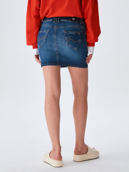 Fraternel Dames Jeans Rok Kort Potlood - Stretch Destroyed Lichtblauw