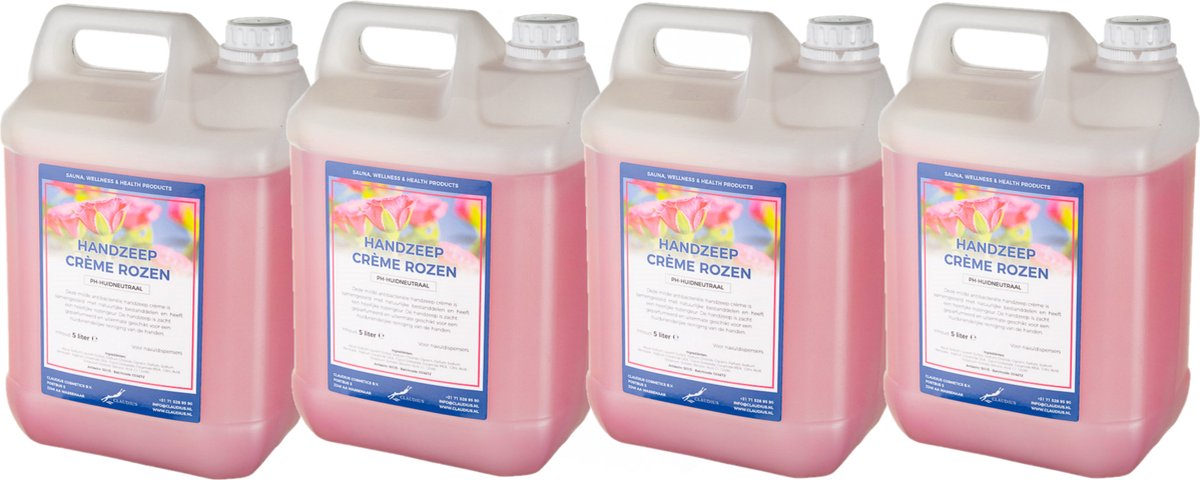 Goedkoopste Handzeep Crème Rozen 5 liter - set van 4 stuks - navulling - Voordeelverpakking