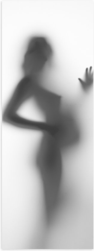 Poster (Mat) - Silhouet van Zwanger Vrouwenlichaam achter Wazige Wand - 20x60 cm Foto op Posterpapier met een Matte look