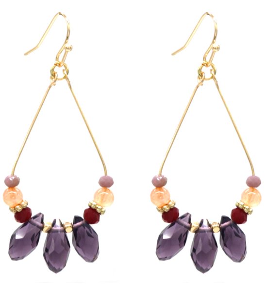 Boucles d'oreilles avec perles de verre - Boucles d'oreilles pendantes - 5x2 cm - Violet