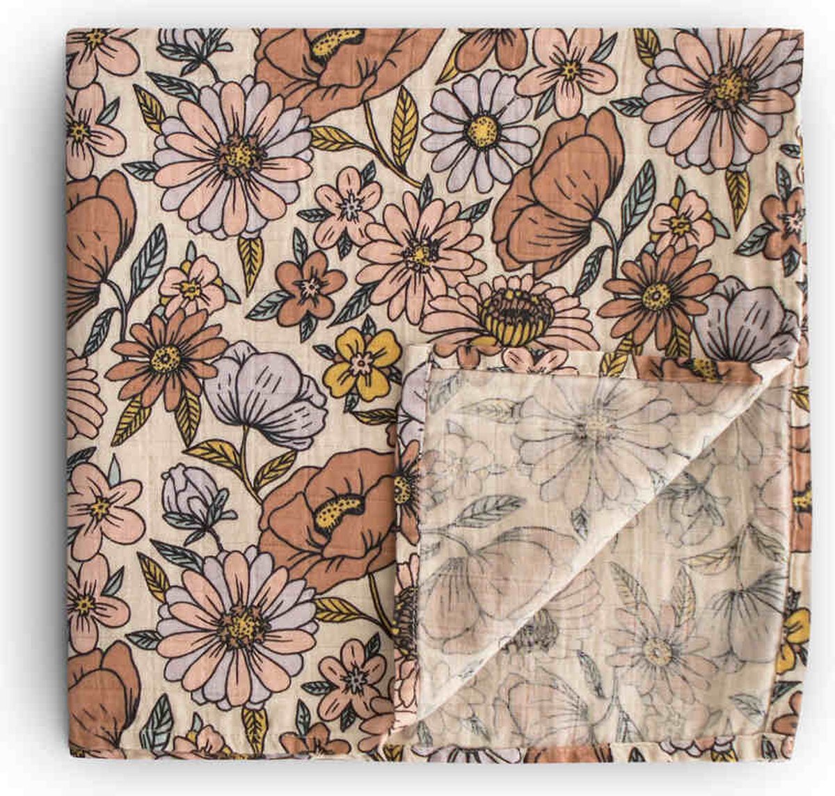 Goedkoopste Mushie Hydrofiele Doek XL Swaddle - Retro Flowers