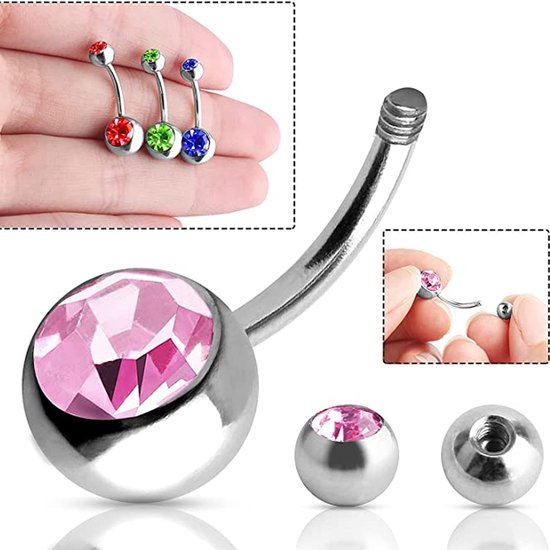 navelpiercing mix 10 piercings - Verpakt in organza zakje - navelpiercing chirurgisch staal / Piercing kleuren mix / navelpiercings met balletje - Jewelegance - jewelegance