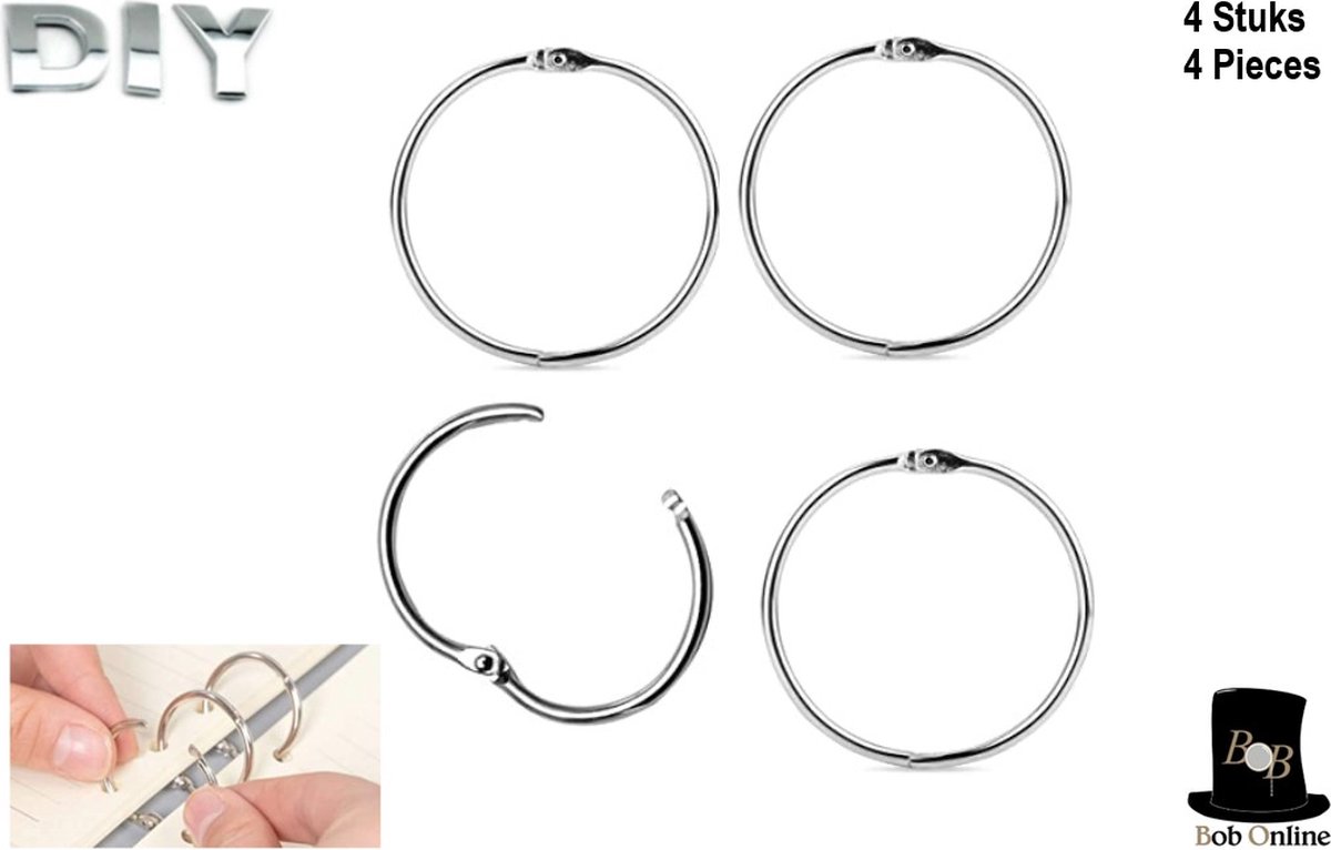 Bob Online ™ - 4 Stuks – Zilver Kleurige – 38 mm - Boekringen – Ringbanden – Ringen – Metalen Ringen – Los Blad Boek Ringen – Sleutelring – Verbindingsringen – DIY Scrapbook Ringen – Plakboek Ringbanden – Album Boekringen – Binder Rings