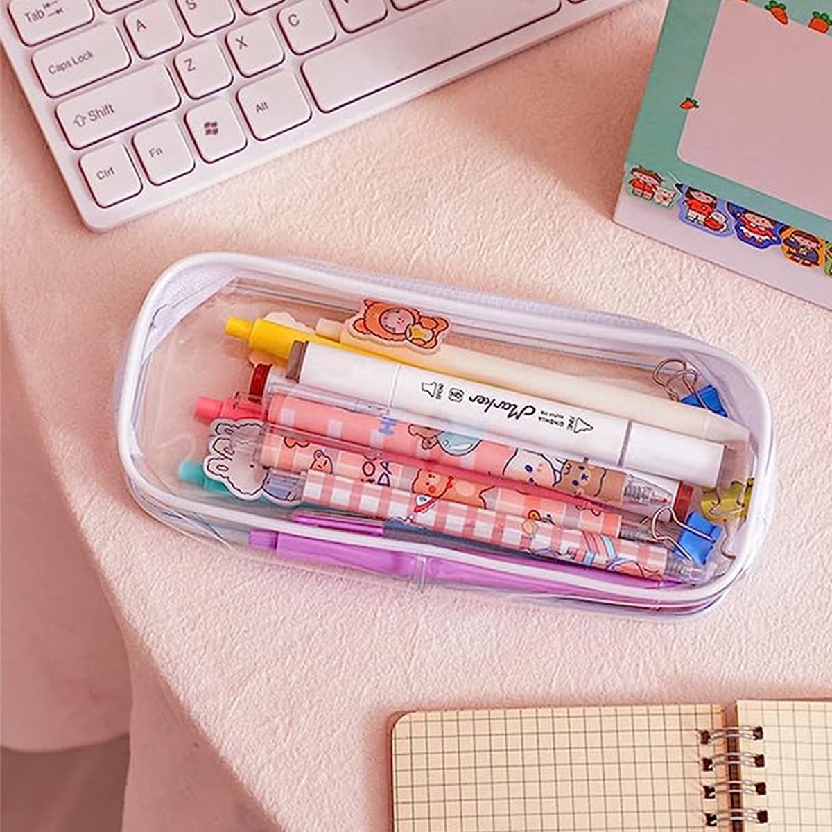 1/2Pcs Clear Potlood Tas, 2 Kleuren PVC Clear Toiletartikelen Tas Clear Examen Pen Etui Pouch Tas Case Clear PVC Rits Reizen Bagage Pouch Make up Cosmetische Tas Zwart/Wit