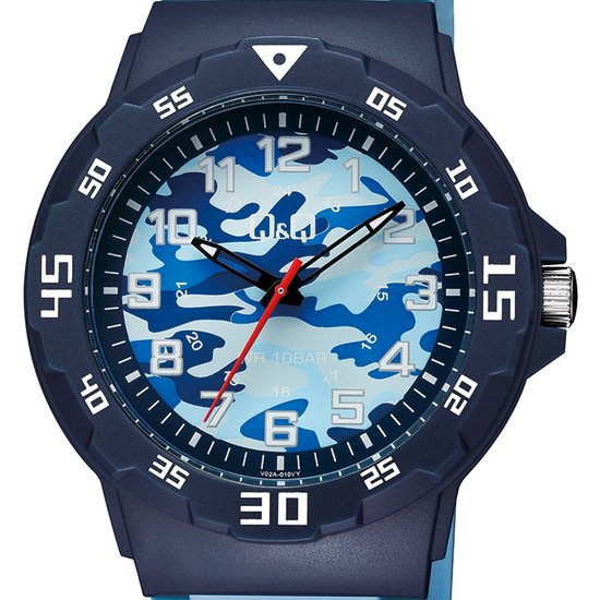 Q Q Horloge Jongens Mannen Waterdicht 10BAR Zwemmen Sporten Rubber band 43MM Zwart Blauw
