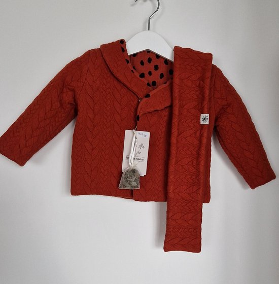 Baby vest/jasje - jongens vestje met sjaal - winter - maat 62/68 - Rood/Bruin - ( handgemaakt Sweet Baby Bedstraw )