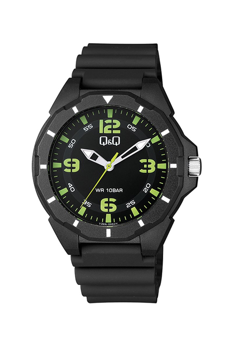 QQ-Horloge-Sportief-Heren-Jongens-Waterdicht-10BAR-Zwemmen-Sporten-Analoog-Zwart-Groen-Wit