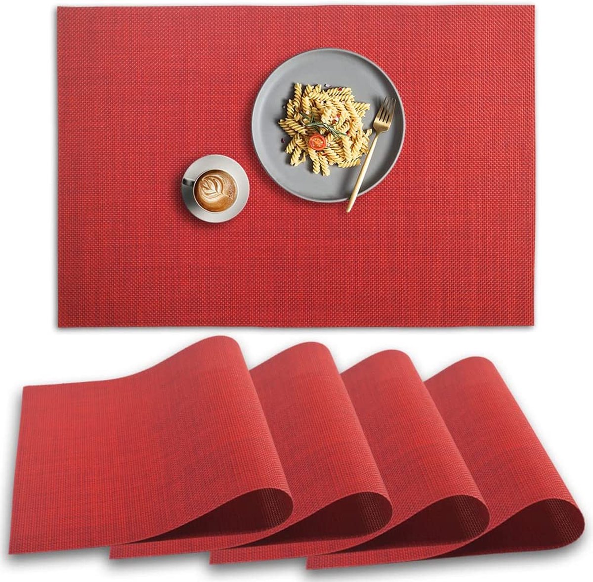 homEdge PVC Placemat, 4 stuks antislip placemats, wasbare vinyl placemats, set van 4 stuks - rood