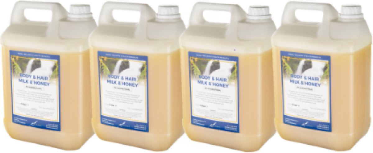 Goedkoopste Body & hair Milk & Honey 5 Liter - set van 4 stuks - 2 in 1 voor lichaam en haar.
